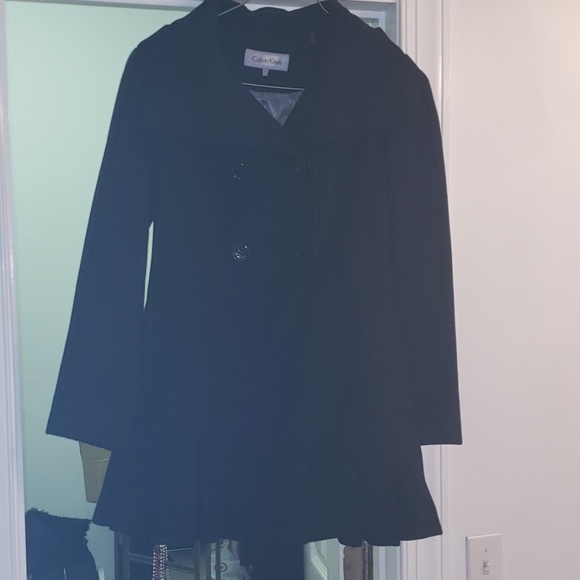 Black Calvin Klein ruffled peacoat - Picture 3 of 7